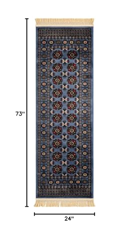 Rugs.com Bokhara Collection Rug – 6 Ft Runner Blue Medium-Pile Rug Perfect for Hallways, Entryways - color: Blue, size: 2' x 6' Runner