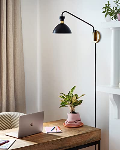 Lark Simon Medium Single Light Wall Sconce, Black and Heritage Brass - color: Black