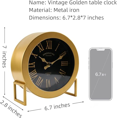 YOUKI Vintage Desk Clock, Small Gold Table Clock, Silent Non-Ticking Classic Battery Operated Decorative Mantel Desk Shelf Clock for Living Room Decor