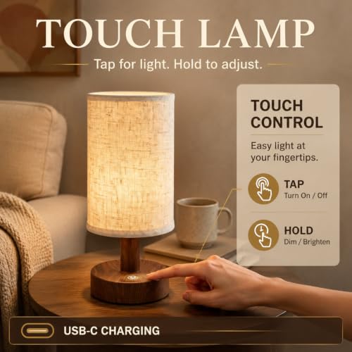 Mini Cordless Bedside Lamp, Touch Rechargeable LED Night Light