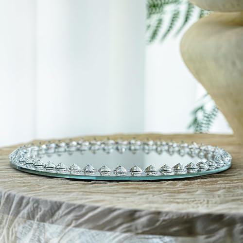 10" x 10" Round Vanity Tray, Crystal Perfume Mirror Tray Jewelry Trinket - color: Clear,round