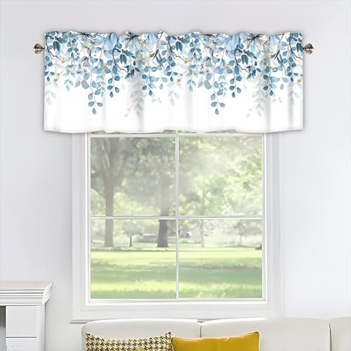Eucalyptus Leaves Valances for Windows 2 Panels, 42x12 in - color: Eucalyptus Leaves-blue, size: 42"W x 12"L (Pack of 2)
