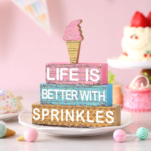 Geelin 4 Pcs Summer Ice Cream Table Wooden Decorations Ice Cream Wood Sign - style: Ice Cream