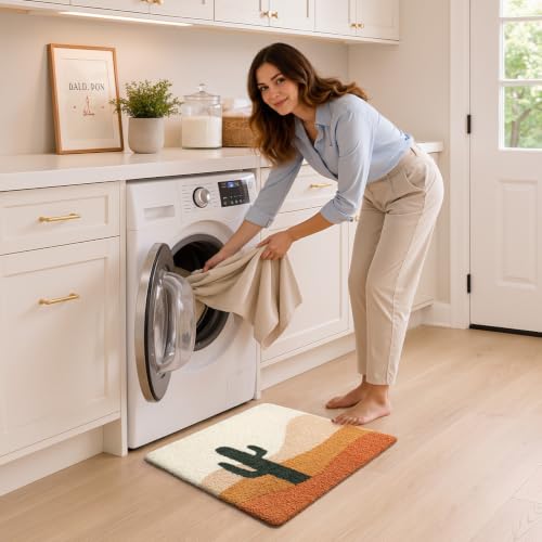 LUMI Square Cactus Bathroom Rug 26x26 Soft Absorbent Bath Mat, Non Slip - color: Cactus Sand, size: 26"x26"