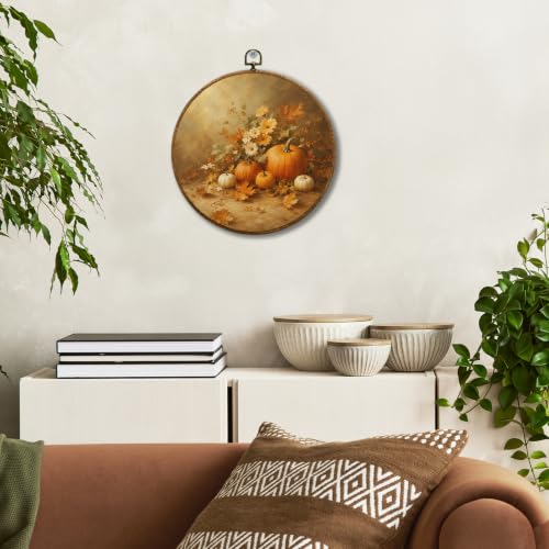 JUIOEIU Rustic Fall Pumpkin Floral Thanksgiving Round Wall Decor 992 - color: Pumpkin flower