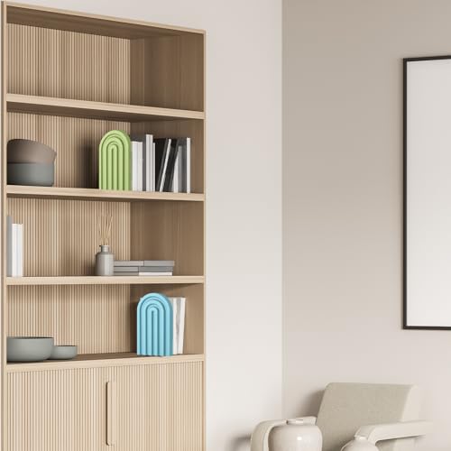 Harloon 4 Pcs Boho Arch Bookends Rainbow Wooden Book Ends, Bright Color - color: Bright Color