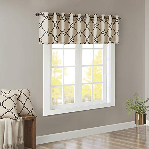 Madison Park Light Filtering Fretwork Print Valance, 50x18 Khaki/Black - color: Khaki/Black, size: 18"W x 50"L (Pack of 1)