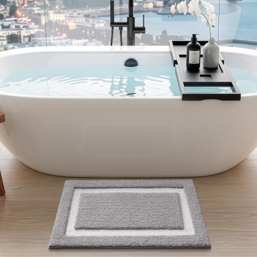 LUMI Bathroom Rug, Non Slip Absorbent Bath Mat, Light Grey, 20"x32" - color: Light Grey, size: 20"x32"
