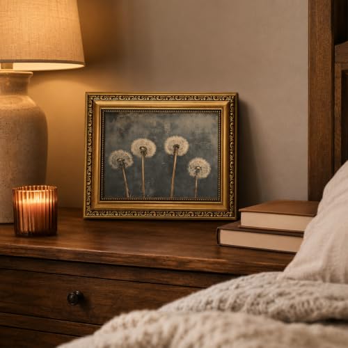 Vintage Gold Framed Dandelion Wall Art Moody Dandelion Wall Decor 8x10in - color: Dandelion, size: 10"L x 8"W