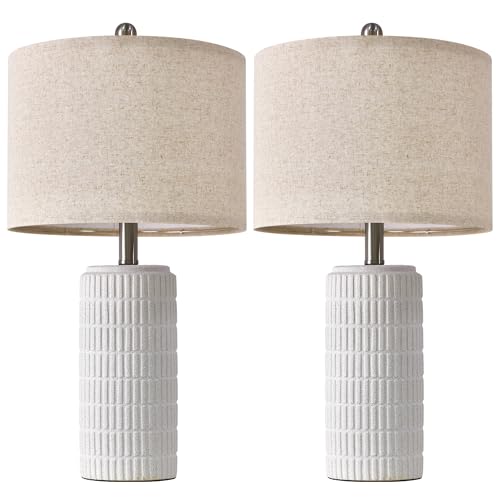PoKat 23" Table Lamp, Farmhouse Bedside Lamps for Bedroom Set of 2, Ceramic End Table Lamps for Living Room, Traditional Nightstand Desk Lamps, Frosted White Lamps, Medium - color: Frosted White