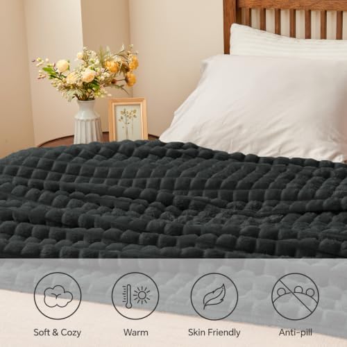 BEDELITE Checked Charcoal Grey Fleece Blanket Queen Size for Bed, 90"x90" - color: Charcoal Grey, size: Queen(90"x90")
