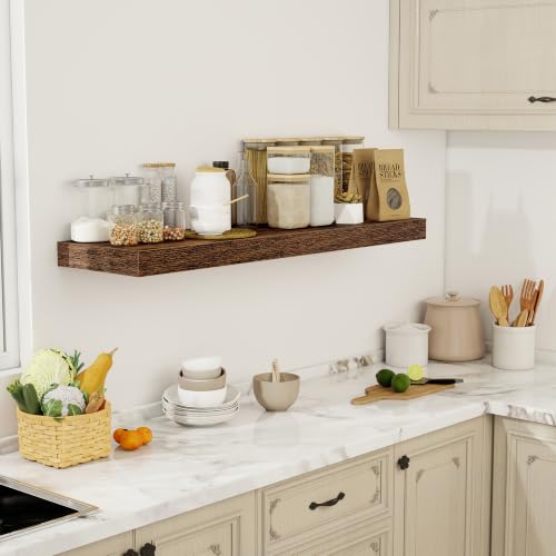 Acovy 48 Inch Floating Shelves, 12" Deep Floating Shelf Wall Mounted, 48" Wall Shelves, Rustic Deep Bookshelf, Extra Deeper & Thicker Display Shelves for Bedroom, Living Room, Set of 1 - color: Brown, size: 12"Wx48"L-1pc