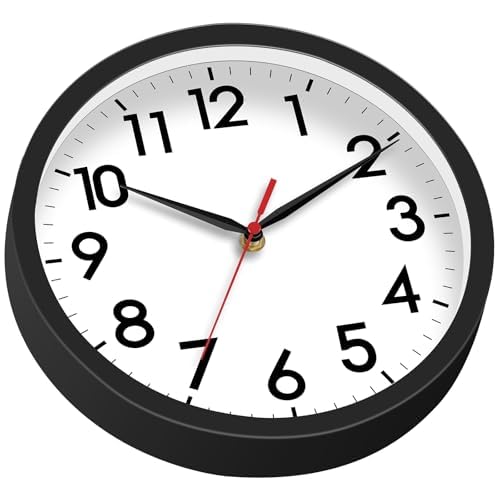 AKCISOT 8 Inch Wall Clock, Silent Battery Operated Analog Clock, Black - color: A_black, size: 8 Inch