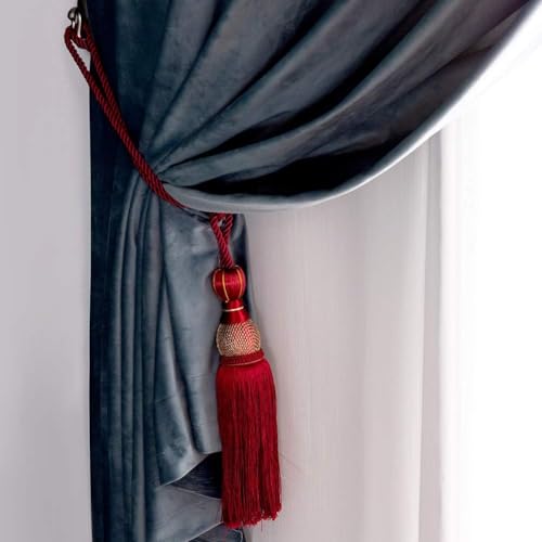 Paired Lantern Single Hanging Ball Tassels Curtains Buckle Sling Binding Lantern Tiebacks Handcrafted Braided Buckle Drapery Curtain Holdbacks Window Treatments for Home - color: Burgundy, size: 10 inches