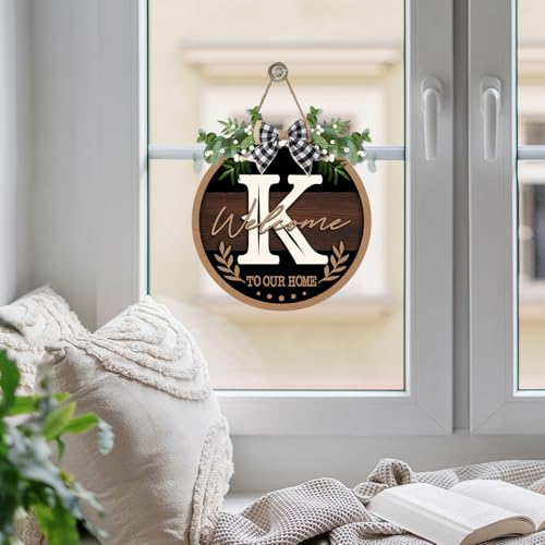 Monogram Letter K Front Door Sign, Welcome to Our Home Family Last - color: K