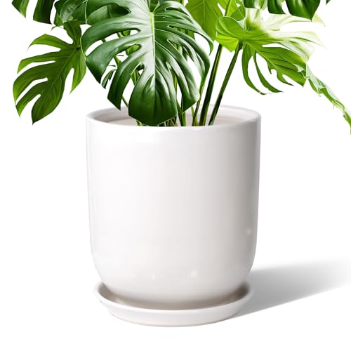 10in Plant Pot,Ceramic Plant pots,Ceramic Planter for Indoor Plants Outdoor,Mid-Century Modern Home Decor, Modern Flower Pot, Large Plant Pot with Drainage Hole and Saucer - size: 10IN
