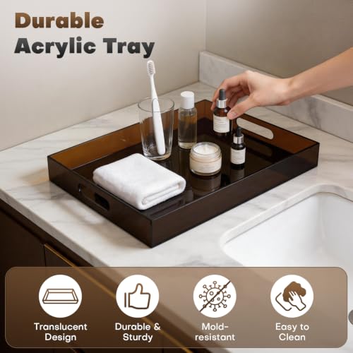 Segbeauty 16x12in Large Acrylic Serving Tray with Handles, Amber, 3mm Thick - color: Amber, size: 16" x 12" x 2"