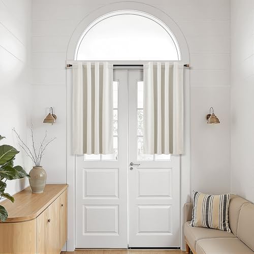 Nanspring 100% Blackout Linen Curtains Tier 36 Inch Long for Cafe Cream - color: Natural, size: 26"W x 36"L (Pack of 2)