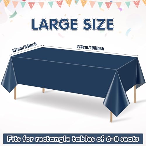6Pcs Dark Blue Tablecloth,Disposable Plastic Tablecloths,Waterproof Blue Rectangle Table Cover for Graduation Birthdays Independence Day Memorial Day Veterans Day Decorations,54 x 108 Inch - color: Dark Blue, size: 6 Pack