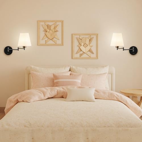 VONLUCE Wall Sconce Set of 2, Plug in & Swing Arm Wall Lamps, Black Finish - color: Black, size: 2 Pack