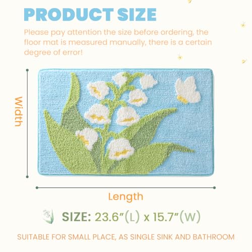 Modern Bathroom Rug Cute Flower Bath Mat Super Absorbent Non Slip Carpet Machine Washable Bath Tub Mat Soft Microfiber Bath Mat for Bedroom, Shower and Kitchen (23"x16", Green) - color: Green Flowers, size: 1'4" x 1'11" (Rectangular)