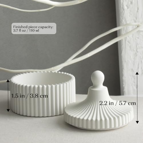 2PCS Silicone Jewelry Box Mold Set with Lids and Wooden Support Rings, Round & Flower Trinket Box Molds for Concrete, Resin, Plaster & Candle Containers