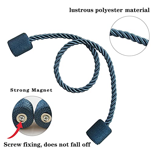 2 Pack Strong Magnetic Curtain Tiebacks Outdoor Elegant Decorative Tie Backs Modern Rope Tiebacks for Drapes Window Curtain Holdbacks for Draperies- Blue - color: Blue
