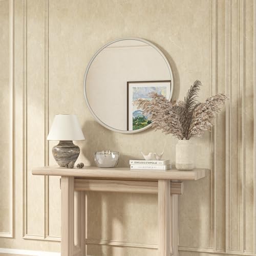 TETOTE Brushed Nickel Mirror 30 inch Round Mirror for Wall, Bathroom, Living Room, Bedroom, Vanity, Entrance - size: 30"L x 30"W
