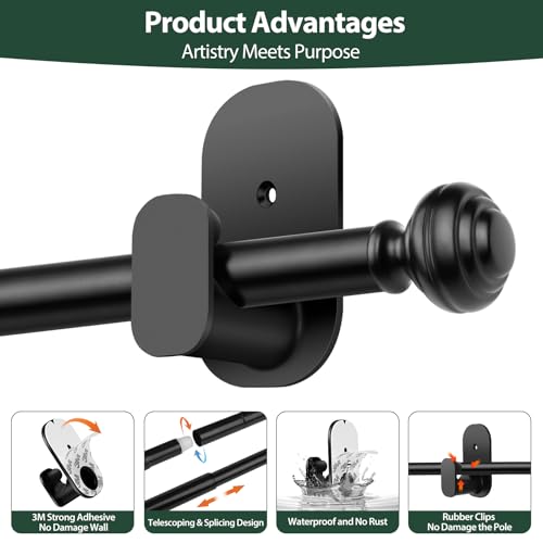 KAMANINA No Drill Curtain Rods for Windows 32 to 58 Inches, 2 Pack, Black - color: Black, size: 32-58"(2Pack)