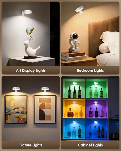 Picture Lights for Wall, Rechargeable Battery Magnetic Wall Lights with 3 Color Temps and 12 RGB, Picture Light with Remote, Dimmable and Timer, Decor Light for Painting/Frame/Art Display - color: White