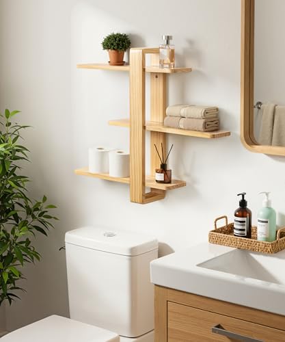 SUMGAR Floating Shelves for Wall Wood, 3 Tier Adjustable Large Shelf Unit - color: Wooden, size: 3 Tier 19.6in