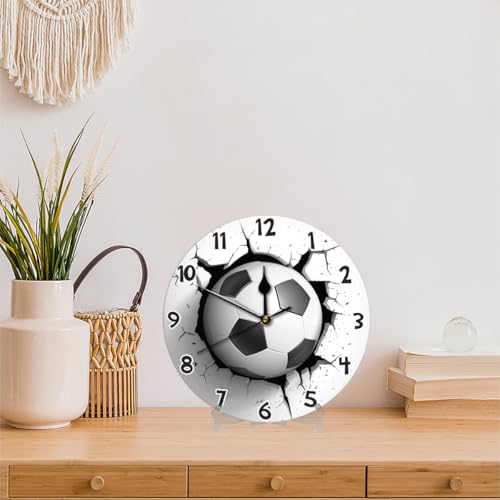 3D Soccer Ball Wall Clock Battery Operated 10 in Round Wall Clocks Slilent Non Ticking Quartz Analog Clock for Bedroom Kids Living Room Classroom Decor - color: 3d Soccer Ball
