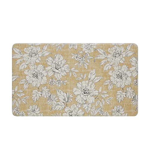 Laura Ashley – Anti-Fatigue Kitchen Mat | Iris Floral Design | Stain, Water & Fade Resistant | Cooking & Standing Relief | Non-Slip Backing | Measures 17.5” x 32”| Tawny Yellow Iris - color: Tawny Yellow, size: 32"L x 17.5"W x 0.47"Th