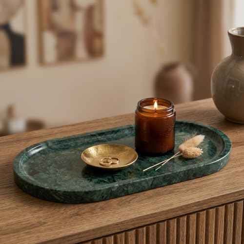 YKAJO Jade Green Oval Marble Tray, 11.8x5.9 Vanity Perfume Organizer Dish - color: Jade Green, size: 11.8" x 5.9" x 0.6"