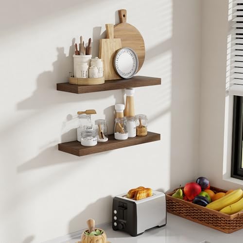 Acovy 24 Inch Floating Shelves, 8 Inch Deep Floating Shelves for Wall, Hanging Shelf with Invisible Brackets, Deep Shelves for Bathroom, Bedroom, Living Room, Walnut, Set of 2 - color: Walnut, size: 8"Wx24"L-2pcs