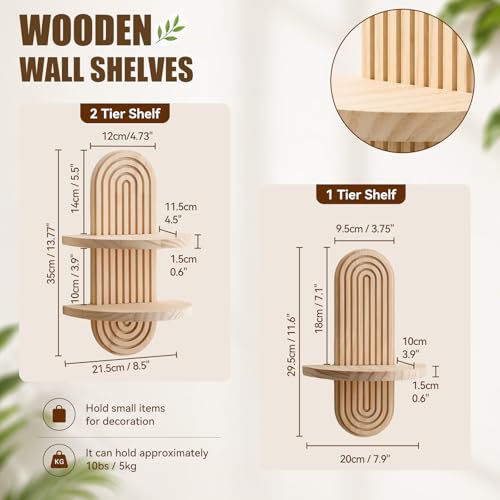Artilady Boho Wall Decor Wood Shelves, Hanging Storage Candle Plant Holder - color: Beige Ab