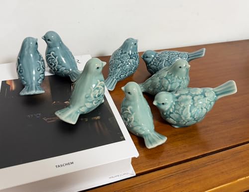 Ceramic Bird Figurines, Set of 2 Decorative Bird Statues, Home Office Decor for Cabinet Shelves Entryway Bookcase TV Stand, Micro Landscape Accessories (Light Green)