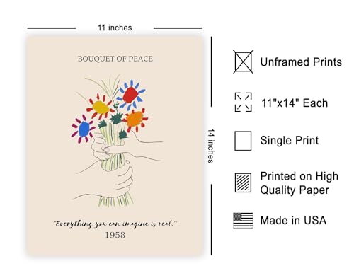 Poster Master Vintage Poster - Retro Bouquet of Peace Print - Flower Art - Gift for Men, Women, Student, Teacher - Floral Decor for Office, Classroom, Library, Dorm - 11x14 UNFRAMED Wall Art - color: Style-02, size: 11"L x 14"W
