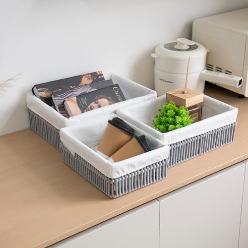 Grey Cotton Rope Woven Basket Storage Set of 3 for Organizing - color: Gray