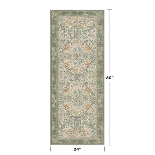 Sage Floral Kitchen Runners - 2x5 Runner Rug for Hallway Bathroom Laundry Room Bedroom Beside Bed Entryway, Boho Birds Leaves Patterned Non Slip Low Pile Washable Rugs - color: Sage Green, size: 2' x 5' (Runner)