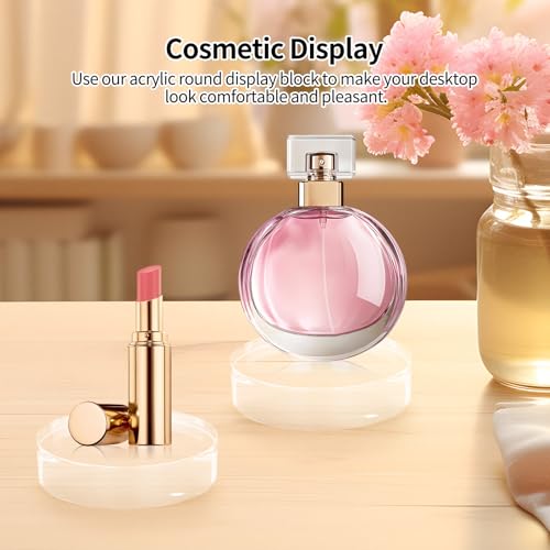 4 Pack Acrylic Round Display Blocks, 4 x 4 x 1 Inch Acrylic Base Stand for Display, Clear Polished Round Pedestal Stand Riser Cylinder Trophy Base for Table Showing