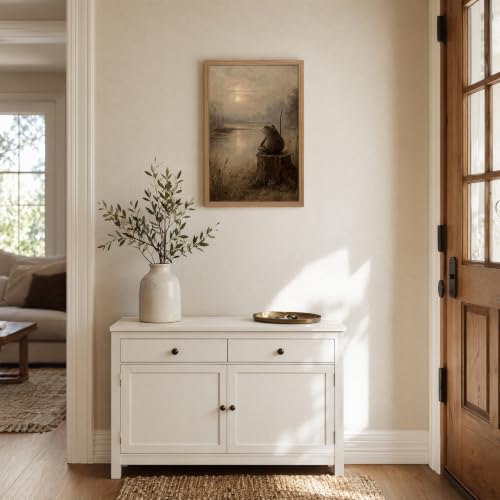 Framed Frog Wall Art Vintage Cottage Core Wall Decor - color: frog, size: 24"L x 16"W