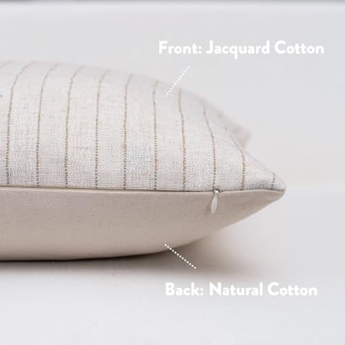 FIOUOVO Decorative Neutral Throw Pillow Covers 18x18 Farmhouse Pillow Covers Cotton Stripe Cushion Covers Home Decor for Sofa Couch Living Room Bedroom 1PC, Pinstripe - color: Pinstripe, size: 18" x 18" (Pack of 1)