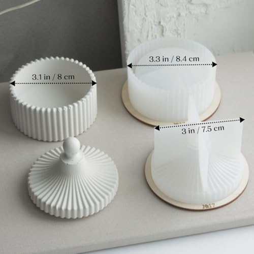 2PCS Silicone Jewelry Box Mold Set with Lids and Wooden Support Rings, Round & Flower Trinket Box Molds for Concrete, Resin, Plaster & Candle Containers