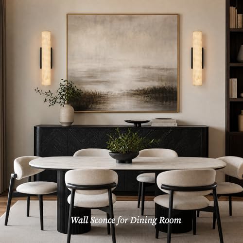 Alabaster Wall Sconce, 20" Matte Black Linear Wall Sconces, 3000K Dimmable Artisan-Cast Alabaster Sconce for Living Room, Modern Wall Lighting for Bathroom, Bedroom, Hallway, 1 Pack, Faux Alabaster - color: Black-20in-1pcs