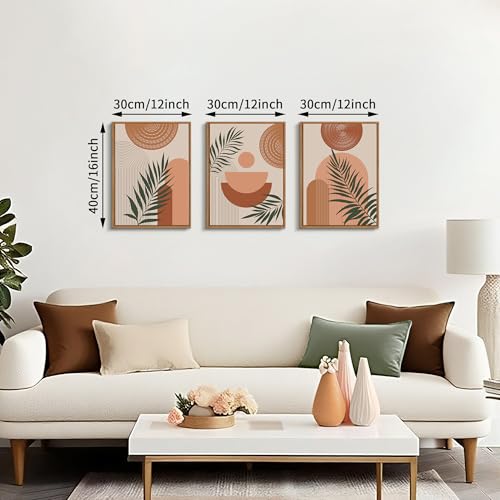 3 Pcs Terracotta Botanical Framed Canvas Wall Art Prints Abstract 12"x16" - color: Boho Terracotta Geometric Line Botanical, size: 12"x16"x3Pcs