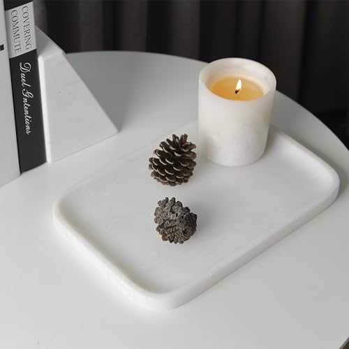 Karibiber Vanity Tray, 11.8inch Marble Bathroom Tray for Countertop, White Marble Bathroom Dresser, Stone Serving Tray for Kitchen Counter, Storage Organizer for Decor, Perfume, Jewelry - color: Namib Bianco