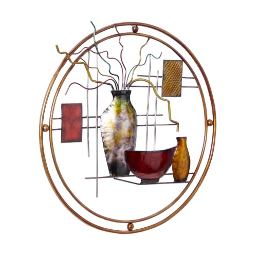 Deco 79 Metal Abstract Home Wall Decor Wall Sculpture with Vase Details, Wall Art 24" x 22" x 1", Multi Colored