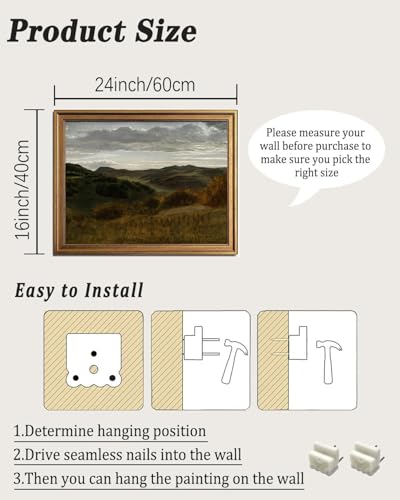 KBKBART Large Canvas Gold Framed Wall Art, Moody Dark Mountain Prints - color: Mountain Landscape, size: 24"L x 16"W