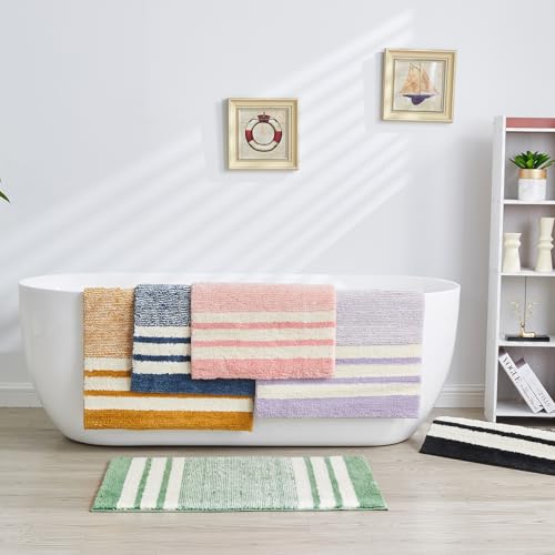 CozeCube Harvest Gold Striped 24"x16" Non Slip Washable Bath Mat - color: Stirped-harvest Gold, size: 2' x 1'4" (Rectangular)